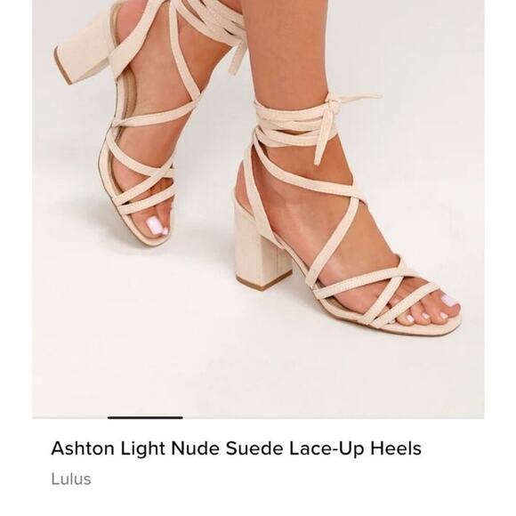 Lulu's Shoes - Ashton Light Nude Suede Lace-Up Heels Size 7.5